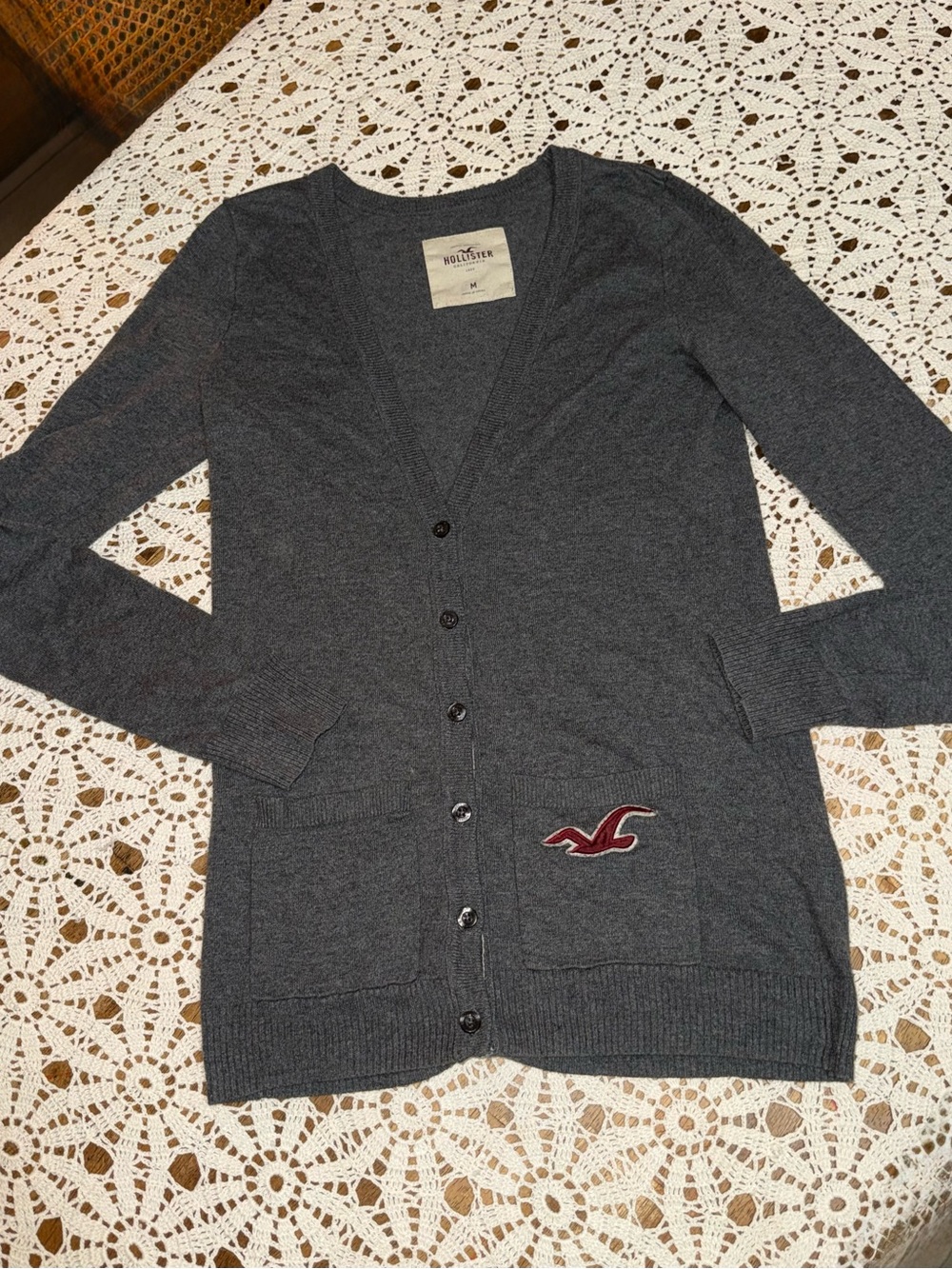 Hollister Y2K Women's Charcoal Gray Button Cardigan Sweater